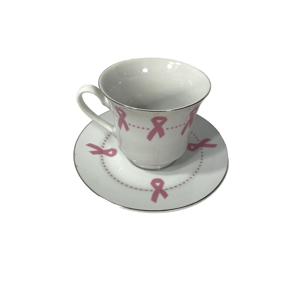 darice pink ribbon tea cup and saucer